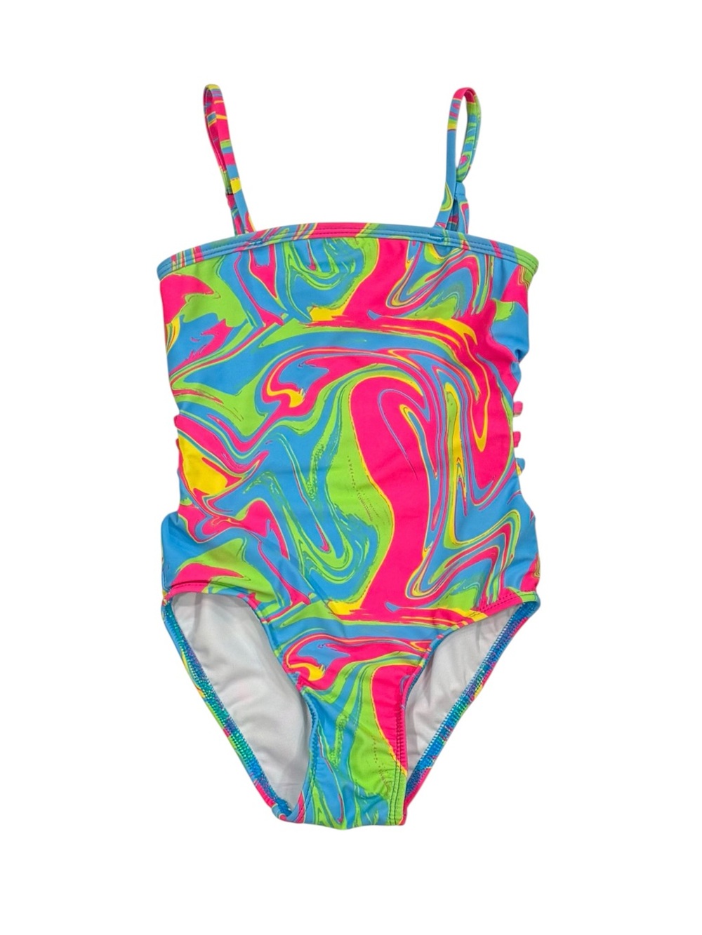 Denny’s - Coral Reef Girls’ Neon Swirl One Piece Swimsuit - Size 5T